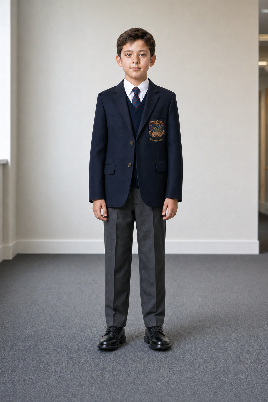 Front view of a school uniform photographed as an AI reference shot
